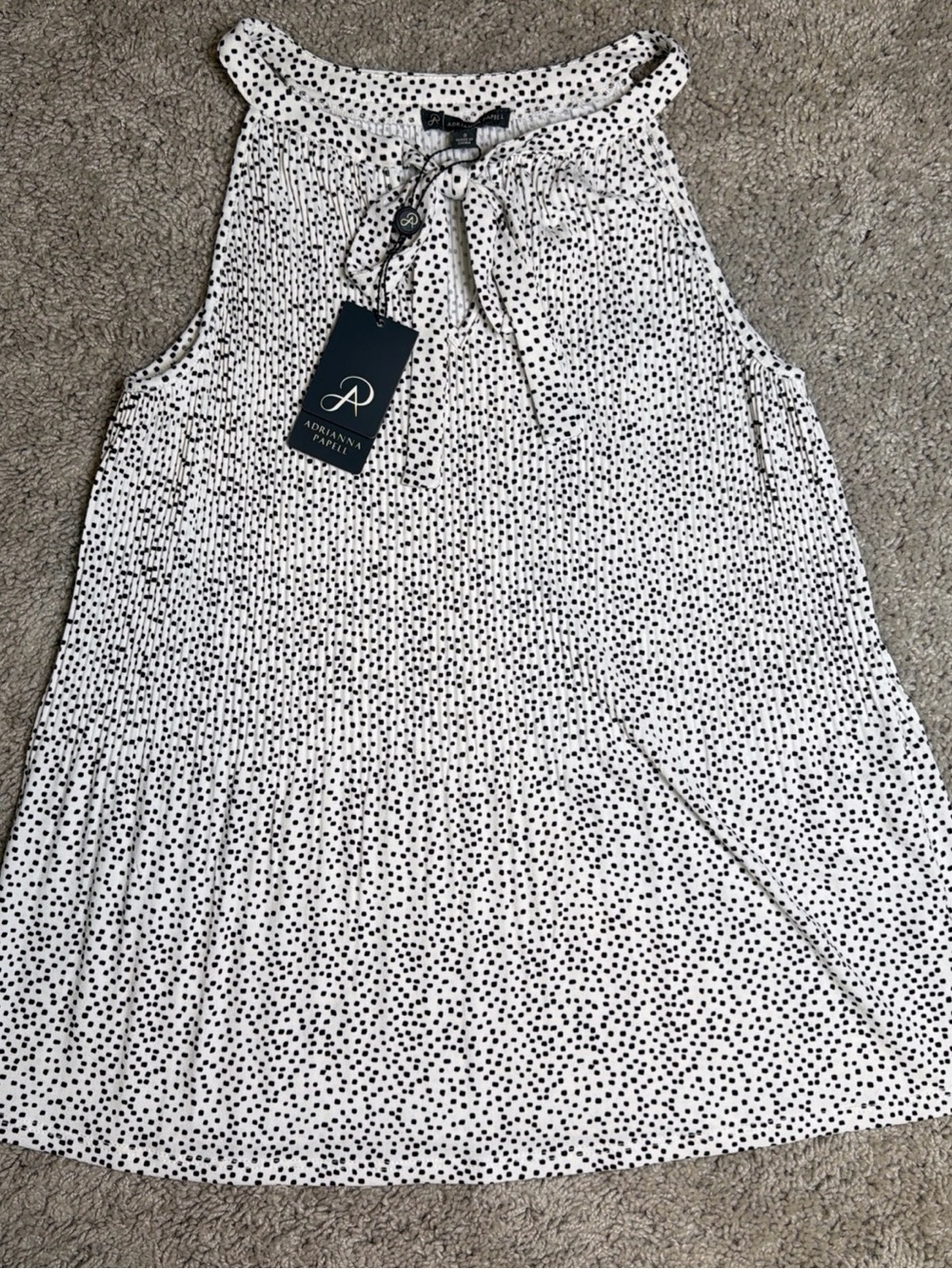 Adrianna Papell White with Black Dot A-Line Pleated Skirt